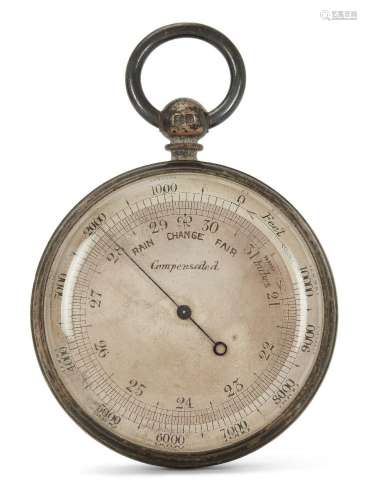 An English silver aneroid pocket barometer, the case by Albe...
