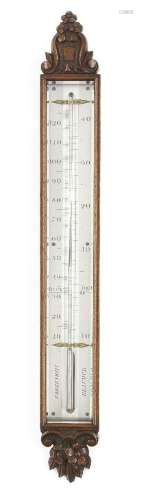 An early Victorian mahogany wall thermometer, mid 19th centu...