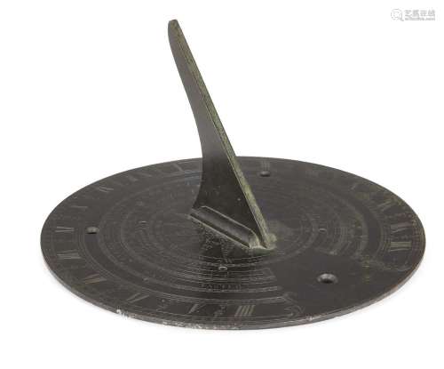 An English bronze 10 inch sundial plate, by J Sisson, 18th c...