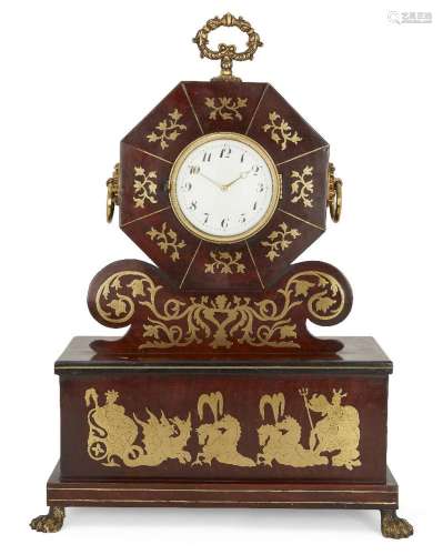 A Regency mahogany and brass inlaid mantel clock, early 19th...