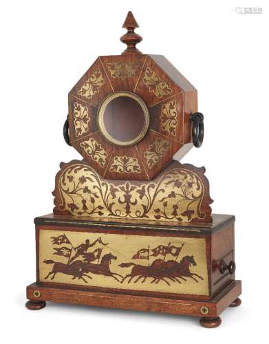 A Regency rosewood and brass inlaid clock case, the brass be...
