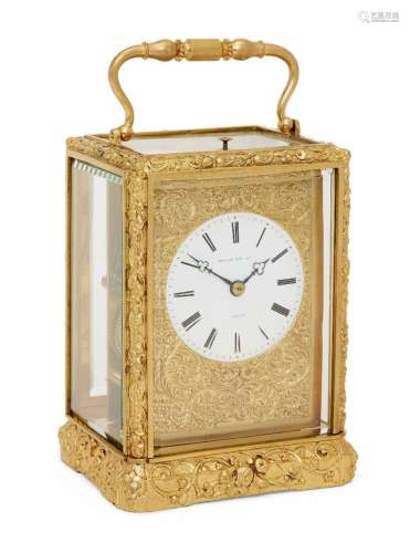 A French gilt brass repeating carriage clock, by Henry of Pa...