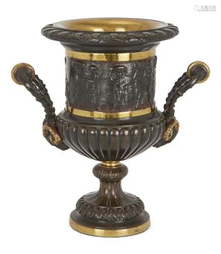 A French gilt and patinated bronze urn, late 19th century, t...