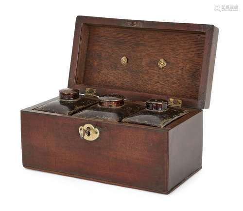 A George III mahogany tea caddy, late 18th century, with bra...