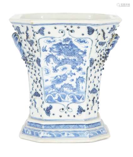 A Chinese porcelain blue and white octagonal 'dragon and squ...