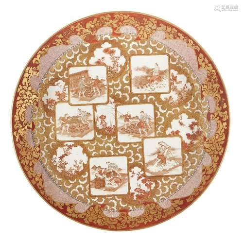 A pair of large Japanese Kutani porcelain chargers, Meiji pe...