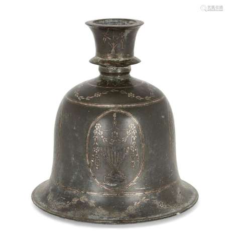 An Indian bidri-ware hookah base, 19th century, of bell shap...