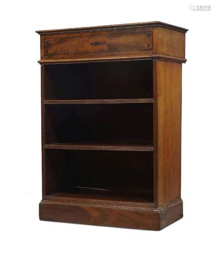 A mahogany and ebony line inlaid open bookcase, 19th century...