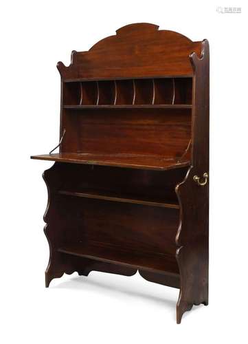 An Edwardian mahogany bureau cabinet, with shelf above pigeo...