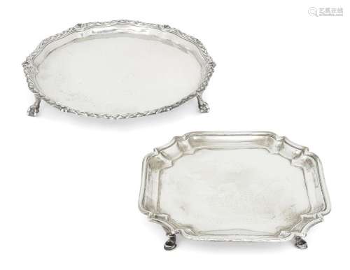 A George II shaped square silver waiter