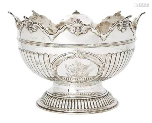 A Victorian silver Monteith punch bowl