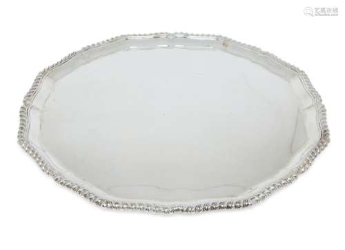 A George VI silver tray with gadrooned border