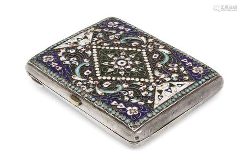 A Russian cloisonn enamel cigarette case