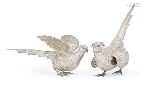 A pair of large Continental silver pheasants