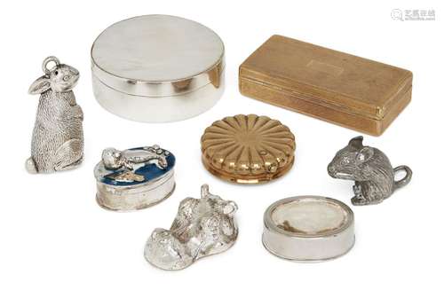 Three silver trinket boxes comprising: a box modelled as a h...