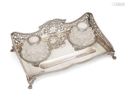A George V silver inkstand