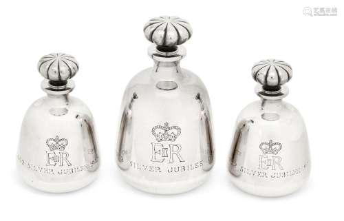 Three Asprey & Co. silver scent bottles