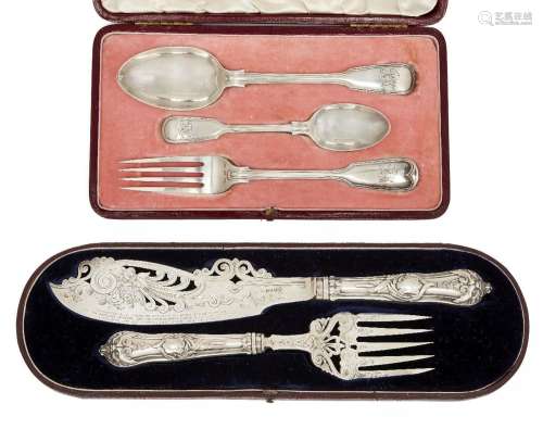 A cased set of Victorian silver fish servers