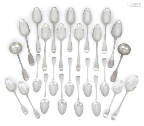 A group of Georgian tablespoons and dessert spoons comprisin...