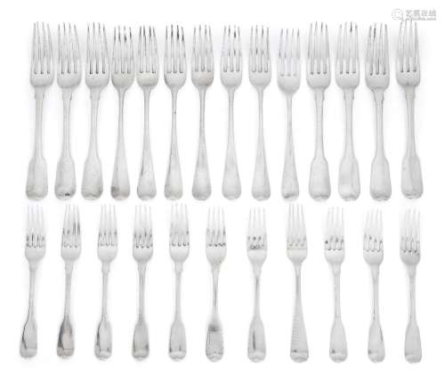 A group of Georgian and later table and dessert forks compri...
