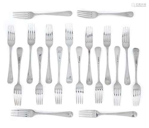 Eighteen Hanoverian pattern silver table forks