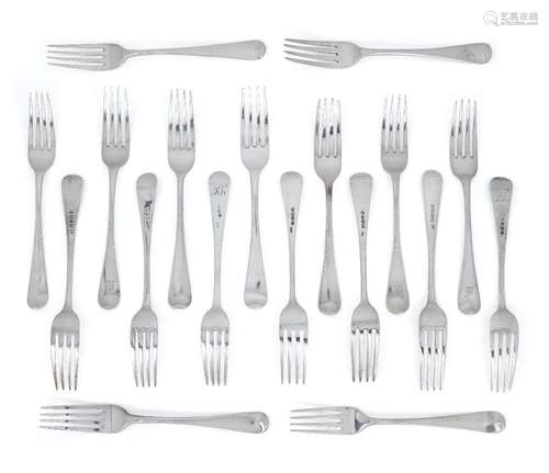 Eighteen Hanoverian pattern silver table forks