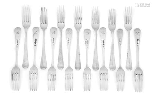 A set of ten George III silver Hanoverian pattern table fork...