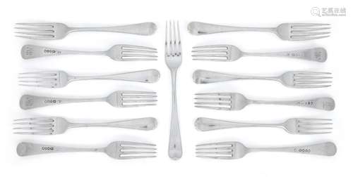 A group of George III silver Hanoverian pattern table forks