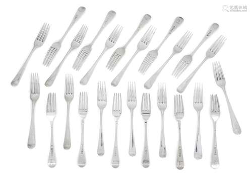 A group of Georgian silver Hanoverian pattern dessert forks