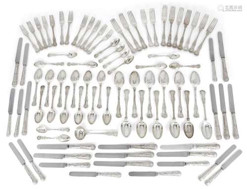 A harlequin part set of silver King's pattern flatware for t...