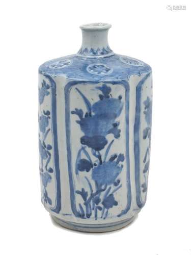 A Japanese Arita porcelain blue and white flask