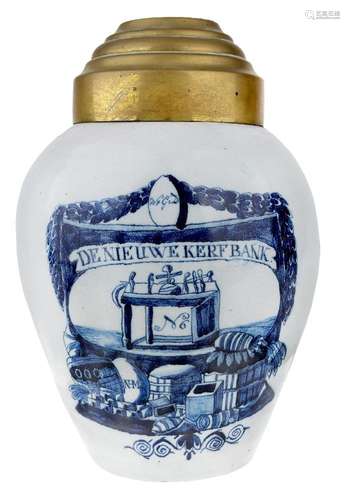 A Dutch Delft blue and white apothecary jar