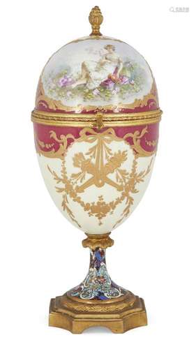 A French gilt-bronze mounted Paris porcelain egg-form box an...