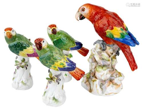 Four Meissen parrots