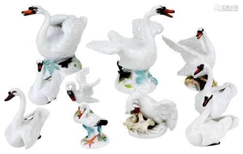 A collection of Meissen porcelain swans