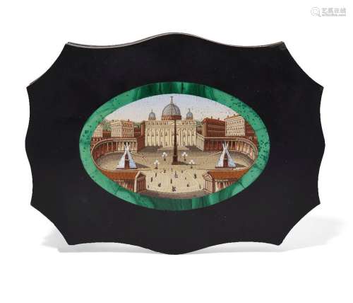 An Italian micromosaic paperweight/plaque of St Peter's Squa...