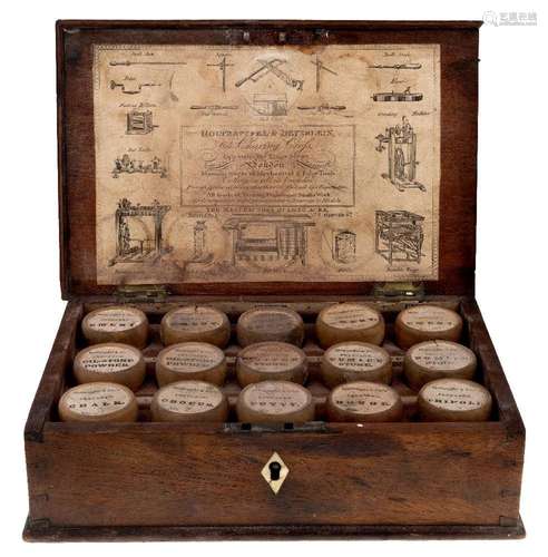 A Regency mahogany boxed set of powders for tool sharpening