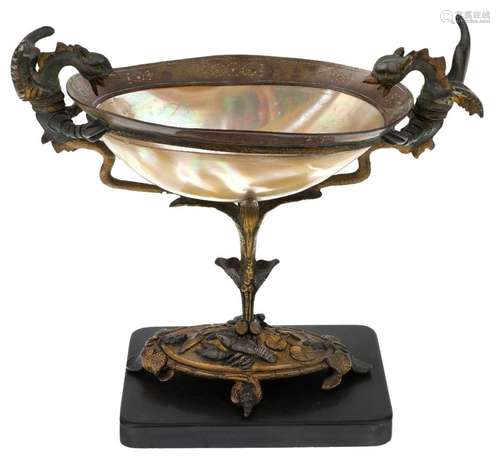 A French 'Japonisme' gilt and patinated bronze mounted mothe...