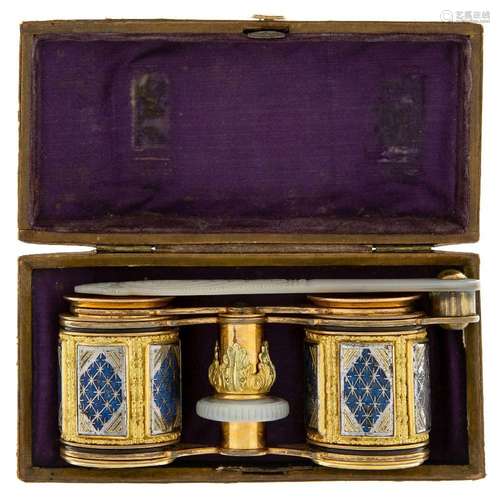 A pair of gilt-brass and enamelled opera glasses