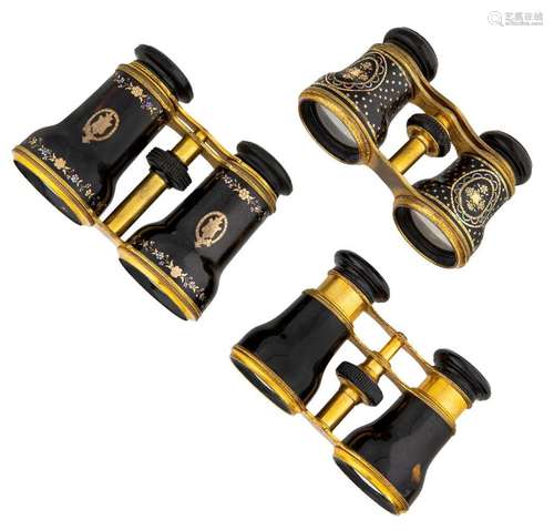 Three pairs of French opera gilt-brass opera glasses