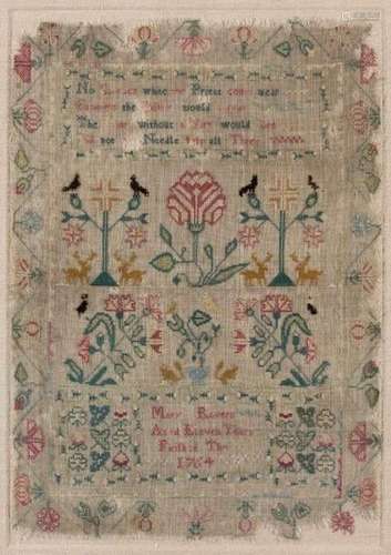 A George III pictorial sampler worked by Mary Rosere