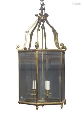 A George III style brass hexagonal hall lantern