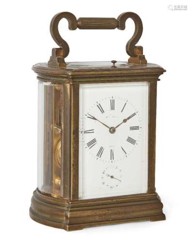 A French brass carriage repeating clock with alarm