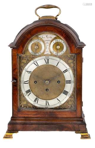 A mahogany eight day quarter chiming bracket clock