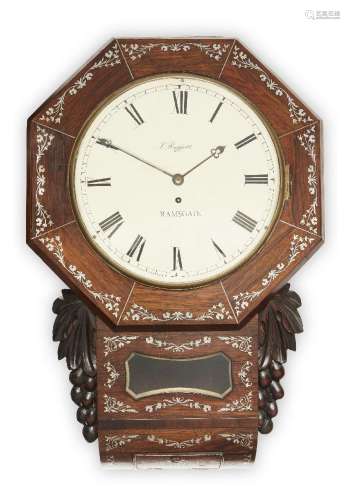 A Victorian rosewood and mother-of-pearl inlaid drop dial wa...