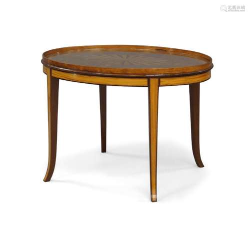 A George III oval mahogany and satinwood tray