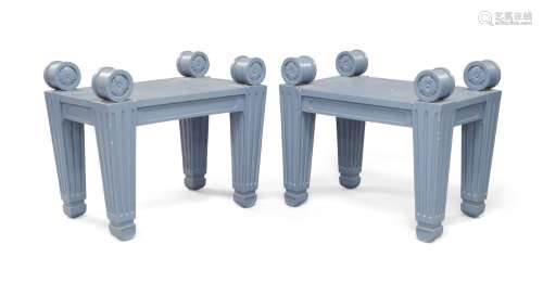 A pair of Regency style painted hall stools