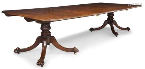 An early Victorian mahogany twin pedestal dining table