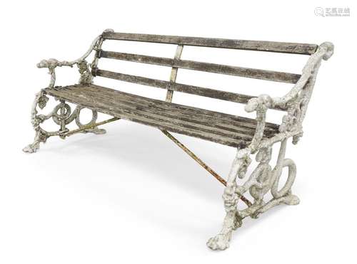 A late Victorian cast aluminium garden bench