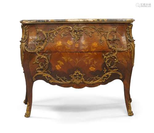 A French Louis XV style kingwood bombe commode with marble t...